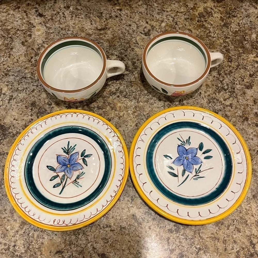 Stangl Pottery Tea Cups & Small Plates Made in USA Country Garden Flower Pattern